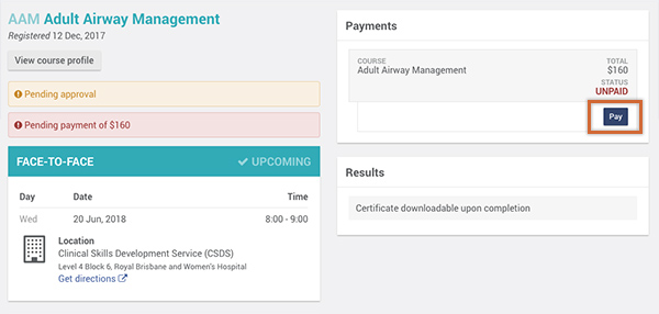 Screencapture of course payment