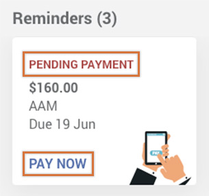 Screencapture of Reminder - payment pending