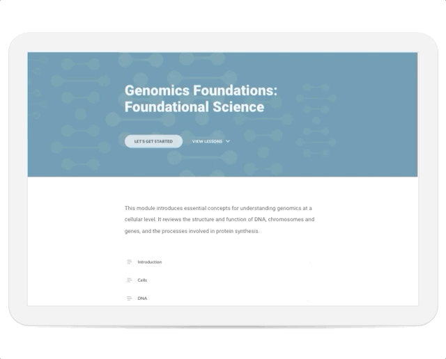 Displays the Genomics Foundations course on multiple devices and screen sizes